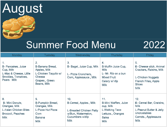 Summer Food August Menu
